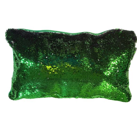 Mermaid Pillow Dinosaur Sequin Throw Pillow White Green Reversible 19x11 - Picture 2 of 5